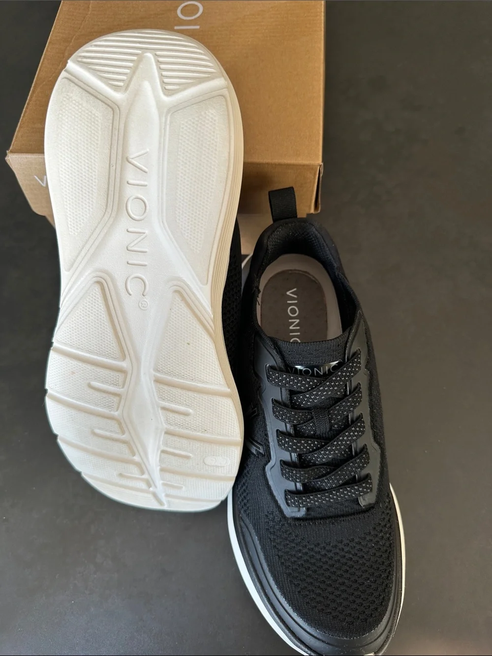 Vionic Women’s Hayward Black Knit and Suede Athletic Sneakers with White Sole
